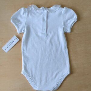Janie and Jack Baby Girl White Bodysuit 6–12M Ruffle Collar, Puff Sleeves